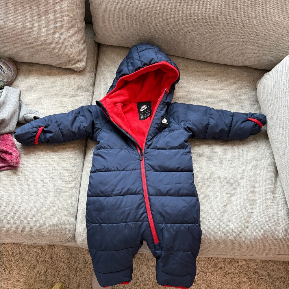 Infant boys Nike Dark Blue Snowsuit with Red Accents